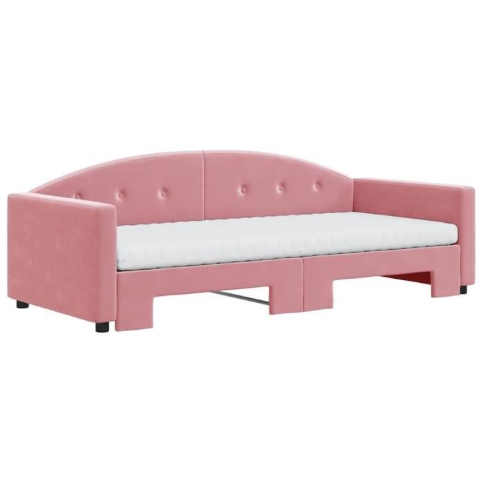 VidaXL Lit de jour avec gigogne et matelas rose 90x200 cm velours 3197328