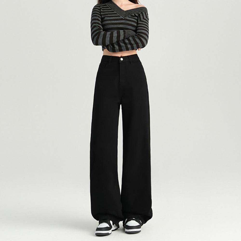 

Джинсы с высокой посадкой и прямые, универсальные, для женской весны и осени, новые, широкие, свободные и простые джинсы, подметающие пол 2XL чёрный