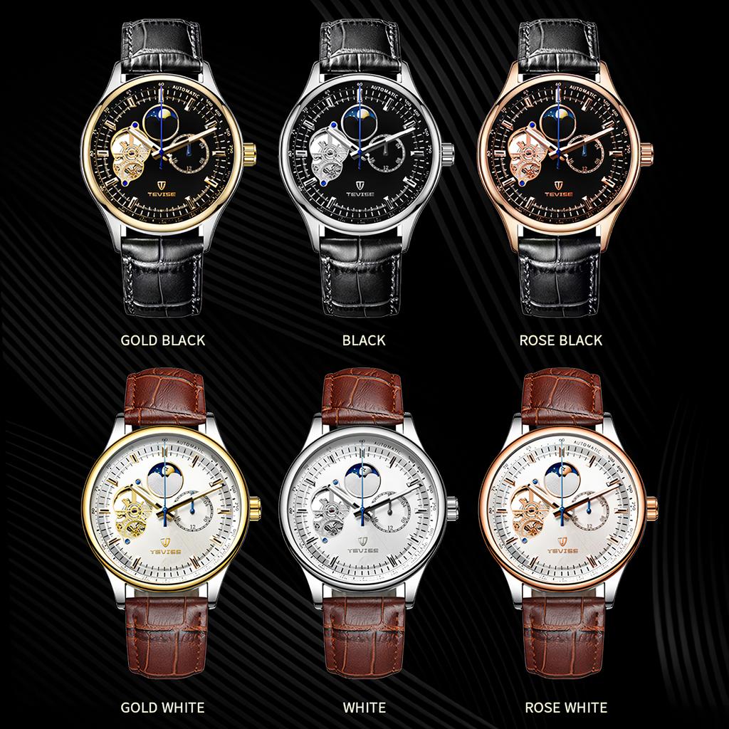 Men's Fully Automatic Mechanical Watch Tourbillon Hollow Dial 24-hour Moon Phase Window Business Waterproof Noctilucent Men's Fashion Mechanical Watch