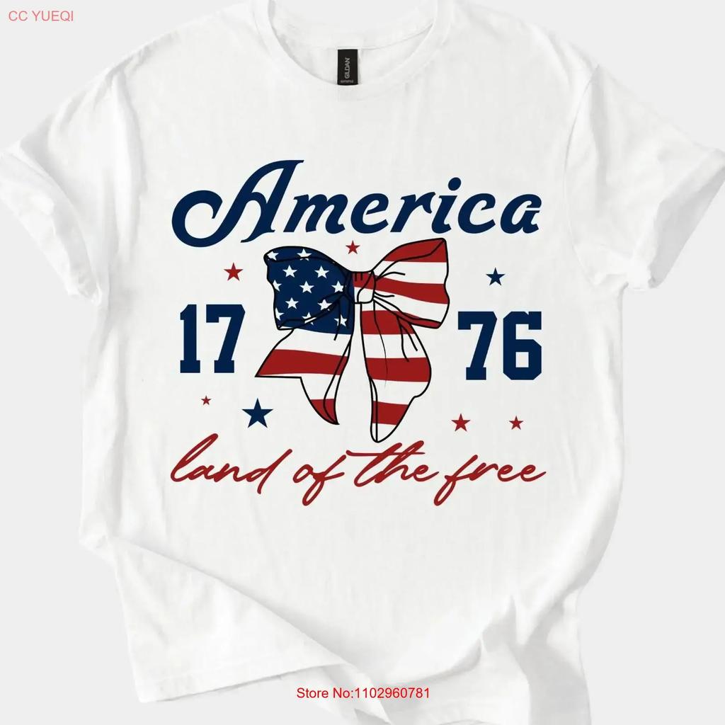 America 1776 T Shirt Land Of The Free Bow Patriotic For 4th July Vintage Soft Unisex Fashion Top For Everyday Wear