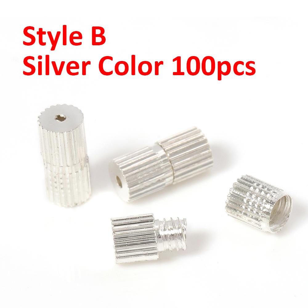 100pcs Cylinder Fasteners Buckles Closed Beading End Clasp Screw Clasps for DIY Bracelet Necklace Connectors Jewelry Making