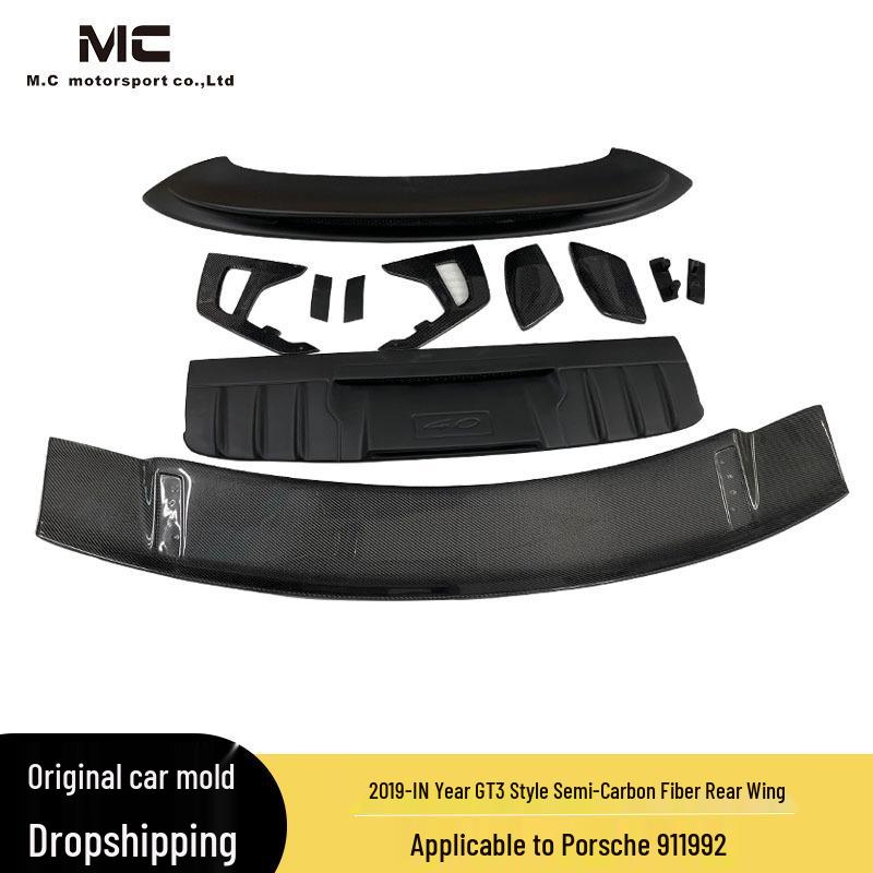 Semi-Carbon Fiber Rear Wing Air Deflector Spoiler for Porsche 911/992 GT3 (2019-Present)
