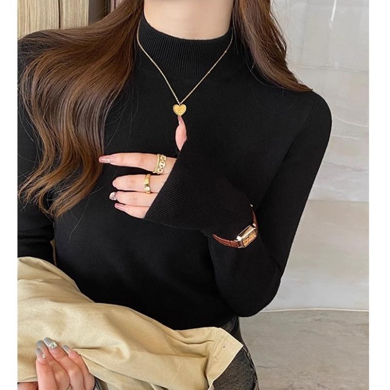 Fashion Casual Semi-turtleneck Knitted Sweater Women's Autumn and Winter Bottoming Shirt New Elegant Casual Simple Slim Fit Solid Long Sleeved Top