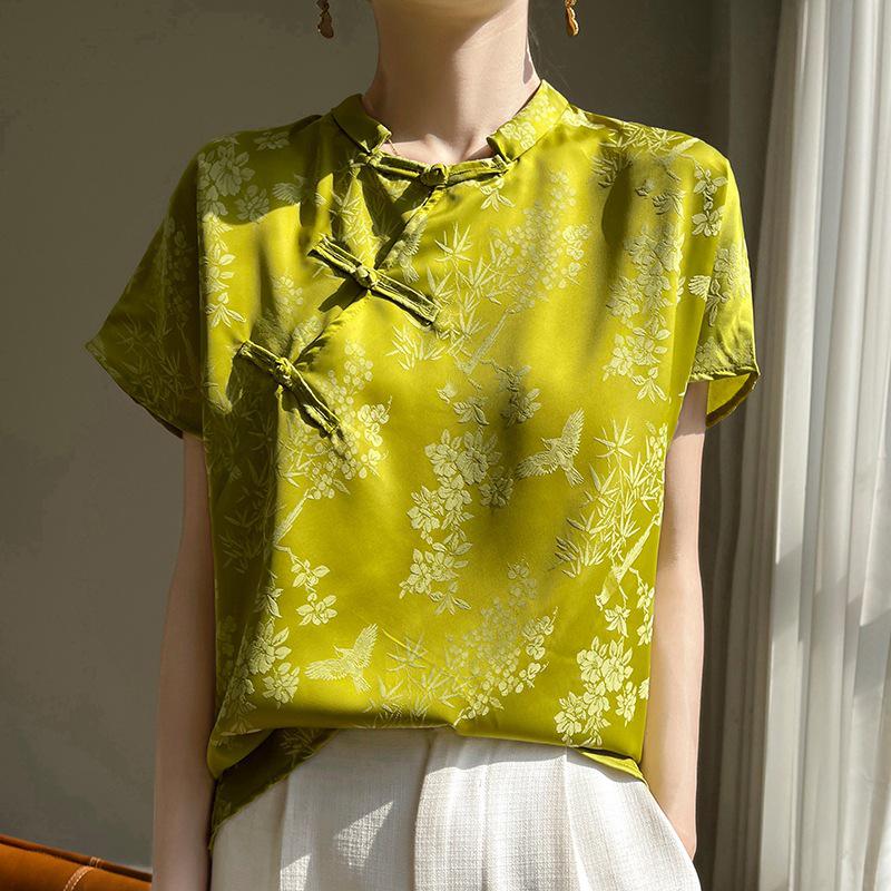 

Летний топ в китайском стиле из искусственного жаккарда с застежкой-лягушкой для женщин XXL