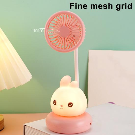 Cartoon Animal Night Light Fan with Flexible Neck USB Rechargeable Bedside Light Desk Fan Low Noise Cooling Fan with Night Lamp