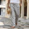 Men Elastic Waist Drawstring Linen-Like Casual Pants