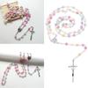 Rosary Crystal Bead Necklace Catholic Rosary Bead with Metal Crucifix Religious Jewelry for Women Flower Beaded Necklace