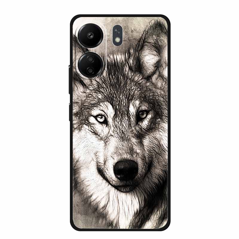 Phone Cases for Redmi 13C 13R Soft Silicone TPU Cover for Xiaomi Redmi13 C R Animal Wolf Funda Vividly Lion Tiger Capa 13 C R