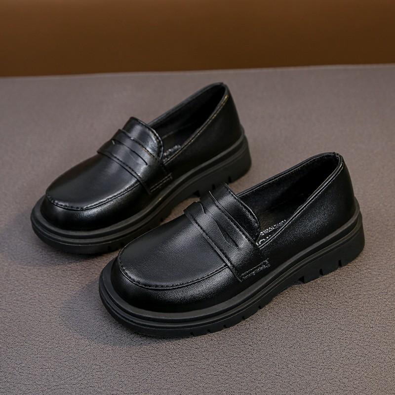 Spring and Autumn New Boys Leather Shoes Children Britain Style Black Casual Shoes for Girls Performance Slip-on Loafers