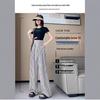 Two-Tone Vertical Stripe High-Waist Casual Wide-Leg Pants