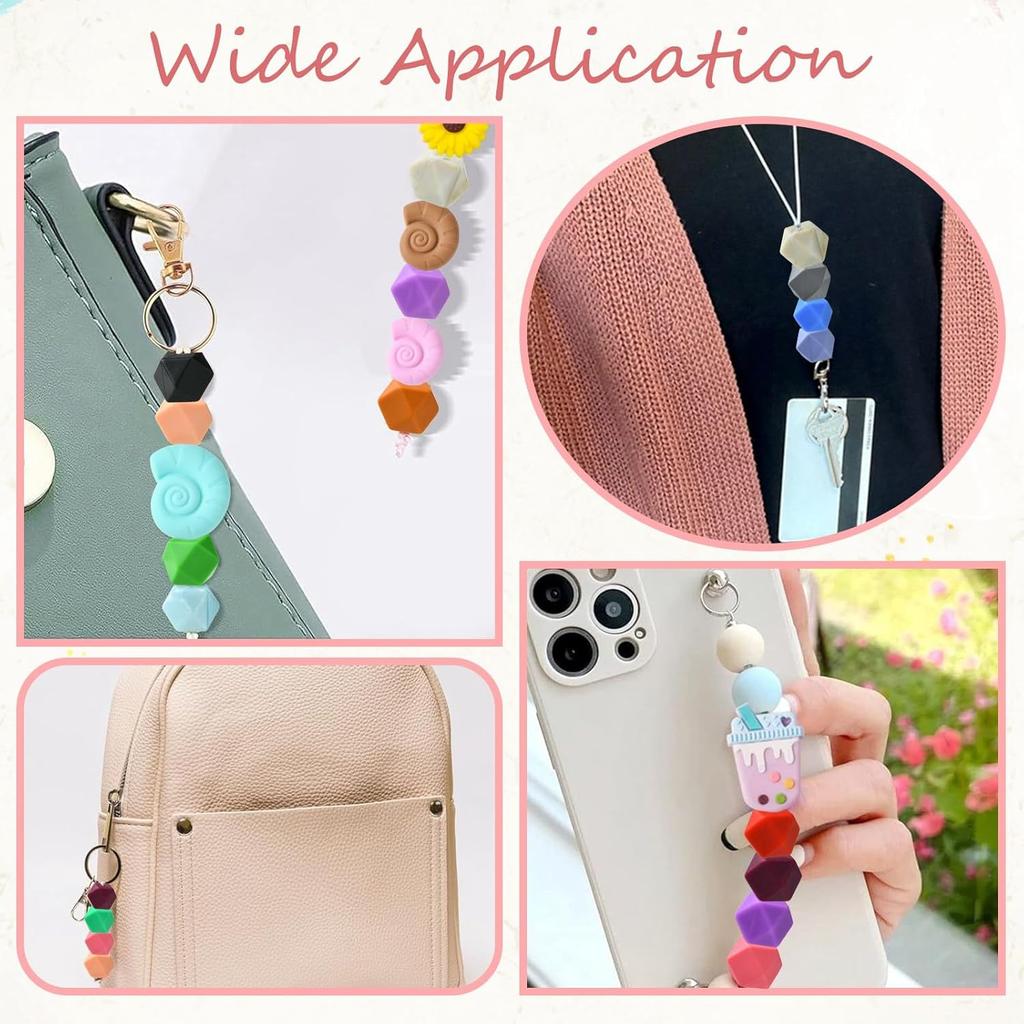 DanLingJewelry 50Pcs 17mm Hexagon Silicone Beads Bulk Colorful Rubber Large Polygonal Silicone Loose Beads for Keychain Lanyards Jewerlry Making