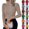 Ladies' Fashionable And Casual High Neck Long Sleeved Solid Color Knitted Top