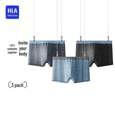 HLA Men's 3-Pack 7A Antibacterial Pure Cotton Printed Boxer Briefs