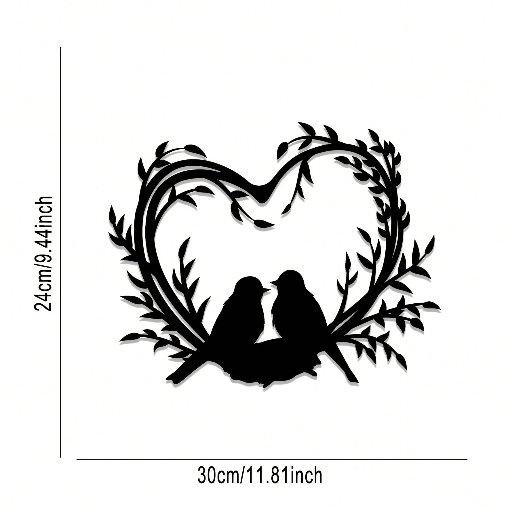 Metal Bird Wall Art Heart Cutout Iron Decor Home Office Gift