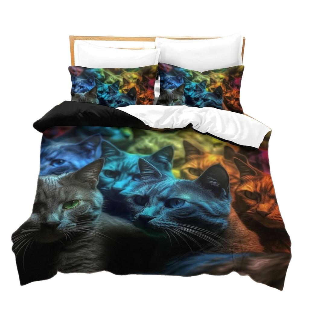Colorful Cat 3D Digital Printing Polyester Quilt Cover Two Or Three Pieces Can Be