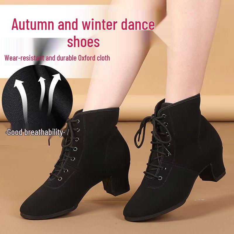 

Женские высокие танцевальные туфли из ткани Оксфорд для осени/зимы - Мягкая подошва для бальных и латиноамериканских танцев 34