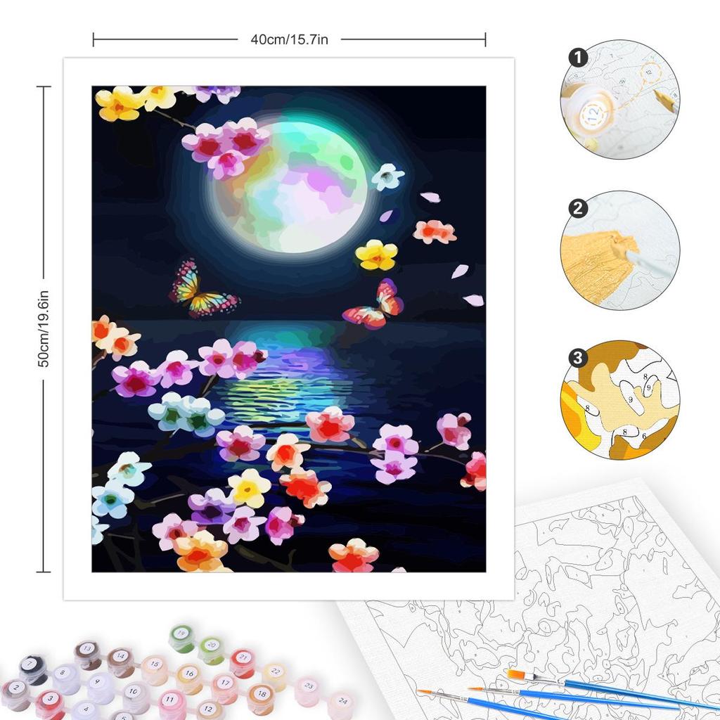 Frame Painting By Numbers For Starter Kits Moon Night Flowers Marker By Numbers Acrylic Paint Kit For Diy Gift 40x50