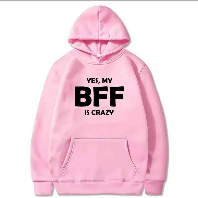 BFF Printed Hoodie Autumn Winter Women Men Casual Loose Simple Fashion Comfortable O-Neck Long Sleeve Fleece Sweatshirts