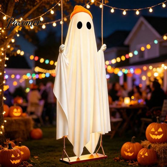 Ornements fantômes lumineux pour porche Décorations d'Halloween Extérieur Intérieur, Étanche IP44 Lumineux Suspendu Balançoire Décoration Mignonne, Accessoires de Fête DIY