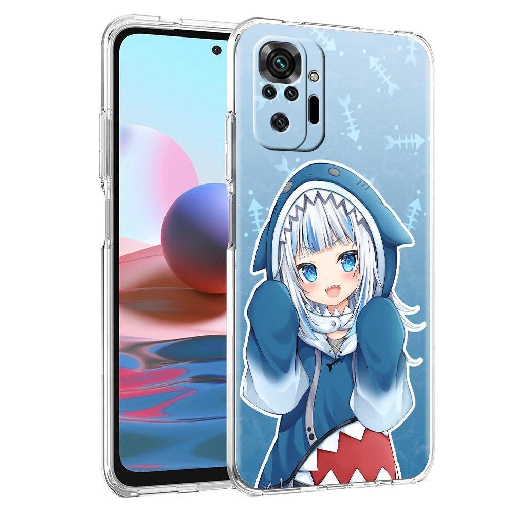 Etui na telefon dla Xiaomi Poco X3 NFC M3 F3 Redmi Note 9S 9 8 10 Pro 7 8T 9C 9A 8A K40 Przezroczyste etui Anime Gawr Gura Hololive rekin