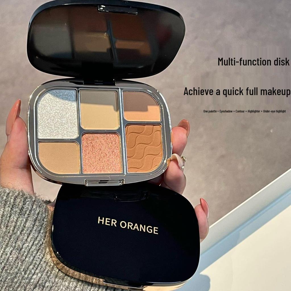 HERORANGE 6-Color Soft & Blendable Eyeshadow Palette: Matte, Shimmer, Fine Glitter, Multi-functional for Eyes & Blush.