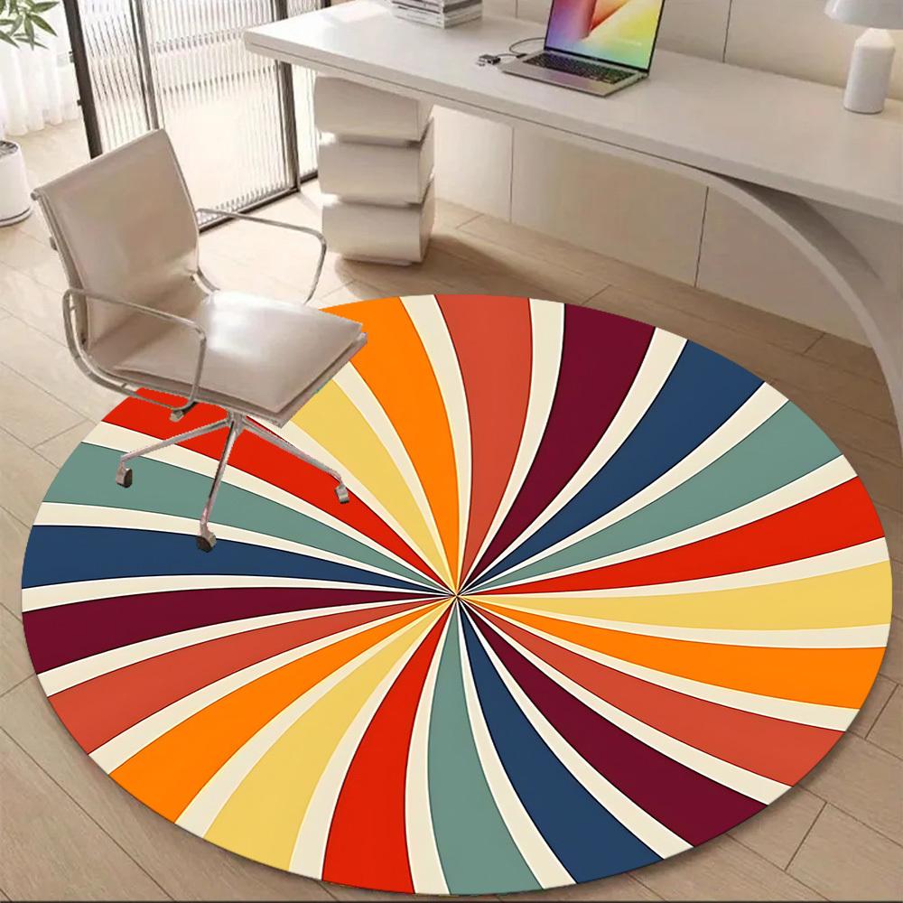1PC Sunburst Pattern Color Wheel Office Round Area Rug, Mat Suitable For Office, Under Office Chairs Bedroom Living Room Home Decor, Room Deco