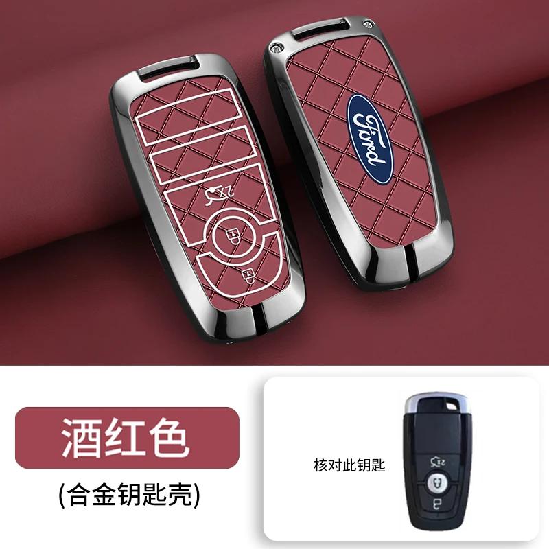 Autoaufkleber Ford Zinklegierung Leder Auto Fernbedienung Schlüsselhülle Abdeckung Fob Schale Für Ford Fusion Mondeo Mustang Edge Expedition EXplorer