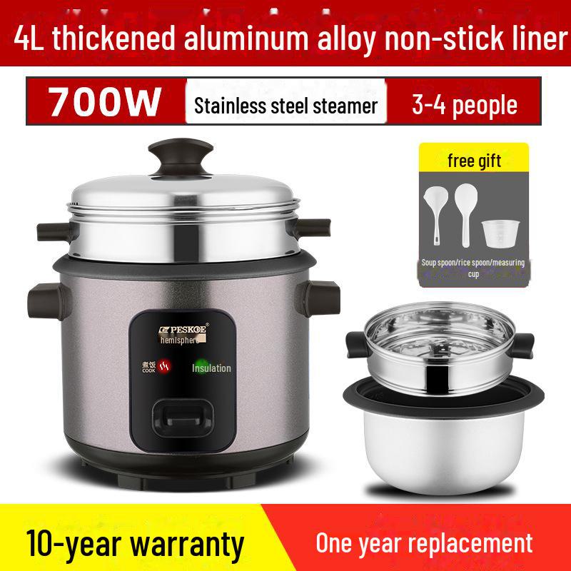 Compact Electric Rice Cooker, 5L Non-Stick, Serves 1-4, Classic Design for Small Households