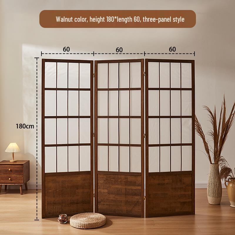 Retro Solid Wood Folding Screen Divider for Living Room and Bedroom