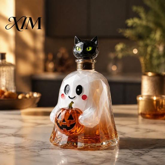 Creative Brandy Carafe Halloween Ghost Whiskey Decanter, Pumpkin And Cat Stopper Decor, High Shape Decanter Borosilicate Glass Wine Drinkware for Home