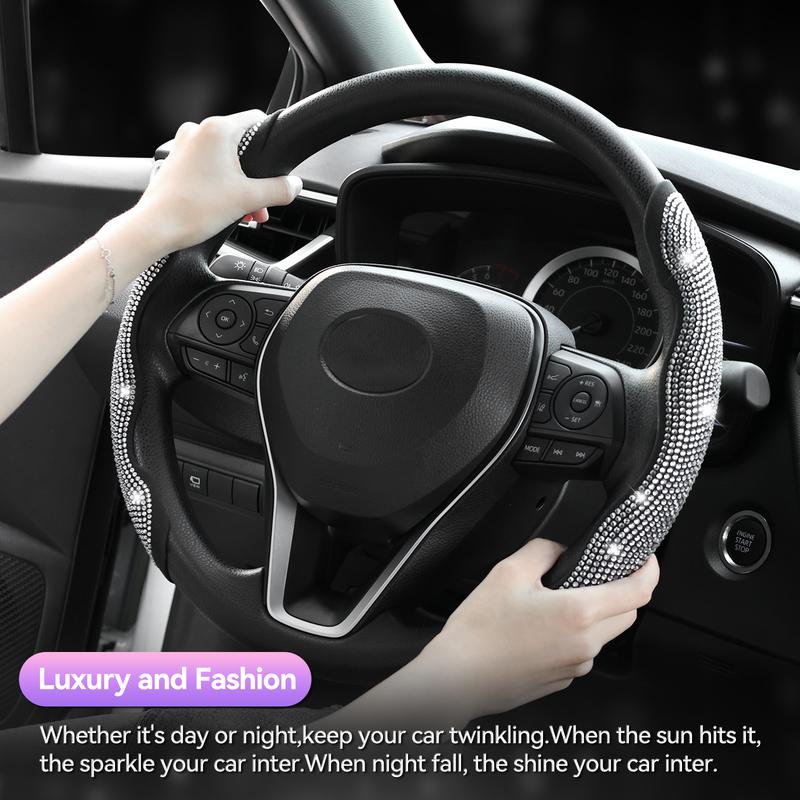 Universal 38cm Bling Crystal Steering Wheel Cover Sparkling Rhinestone Non-Slip Grip Protector for Car Decoration afety 1Pair