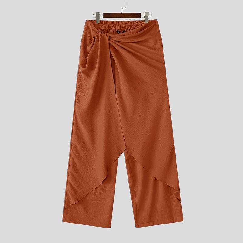 

INCERUN мужские оборчатые слои эластичный пояс длинные свободные повседневные брюки брюки 5XL оранжевый