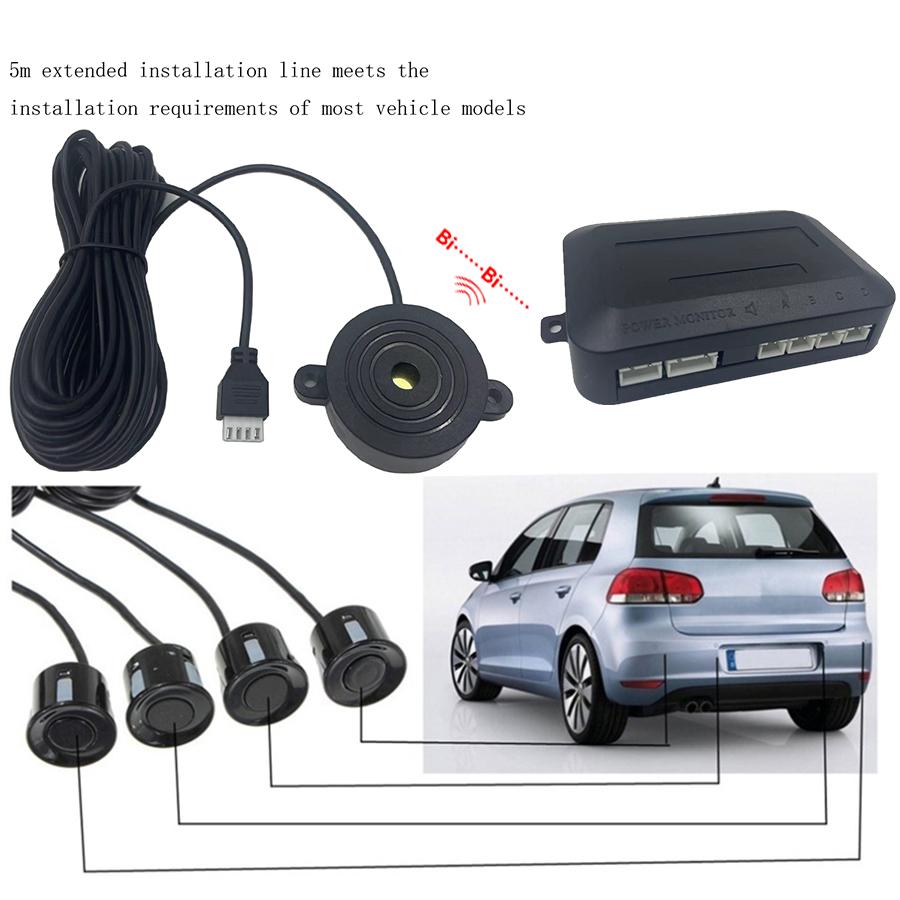 First Safe 12V 22mm Car Parking Sensor Kit Universal 4 Sensors Buzzer Reverse Backup Radar Sound Alert Indicator Probe System