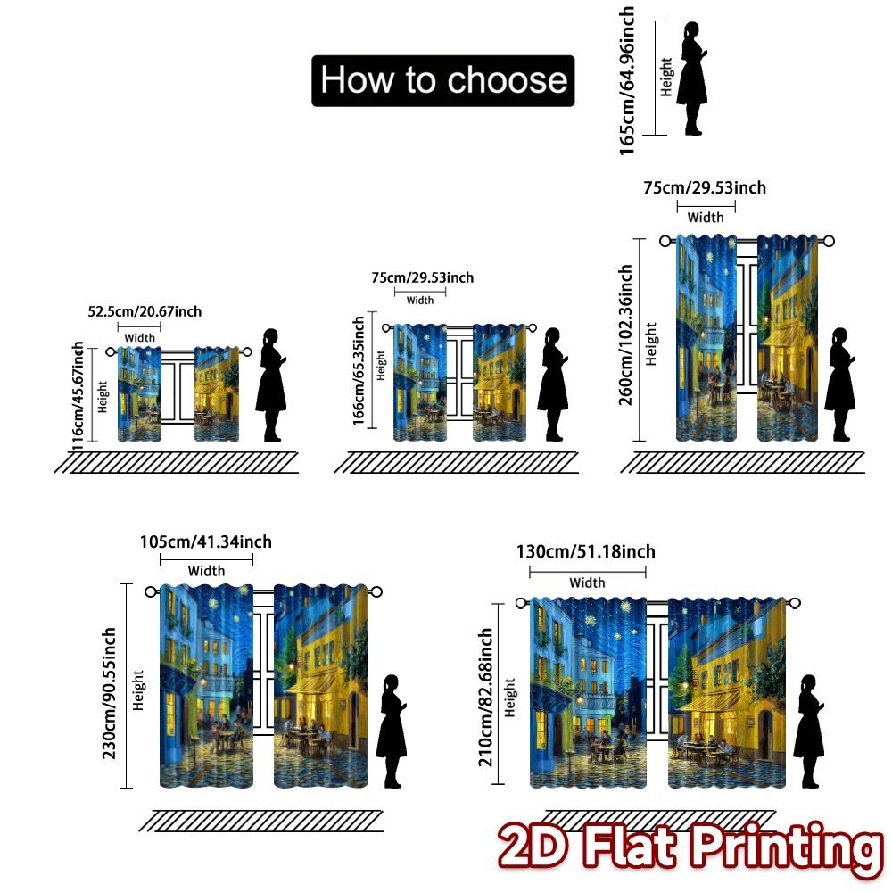 2pcs, 2D FLAT PRINTING Curtains (Without Rod) Starry Evening Creative Chic Curtains Polyester Curtains Festive Decorative for