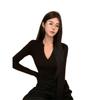 Pure Desire Spicy Girl V-neck White Long Sleeve Slim Fit Top: Women's Early Autumn Versatile Base Layer