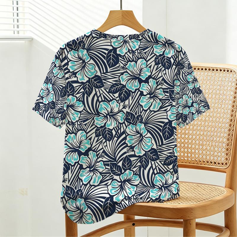 Women's Minimalist Short Sleeve Crew Neck T-Shirt Floral Print Soft Comfortable Top, Versatile for Daily & Casual Home Wear