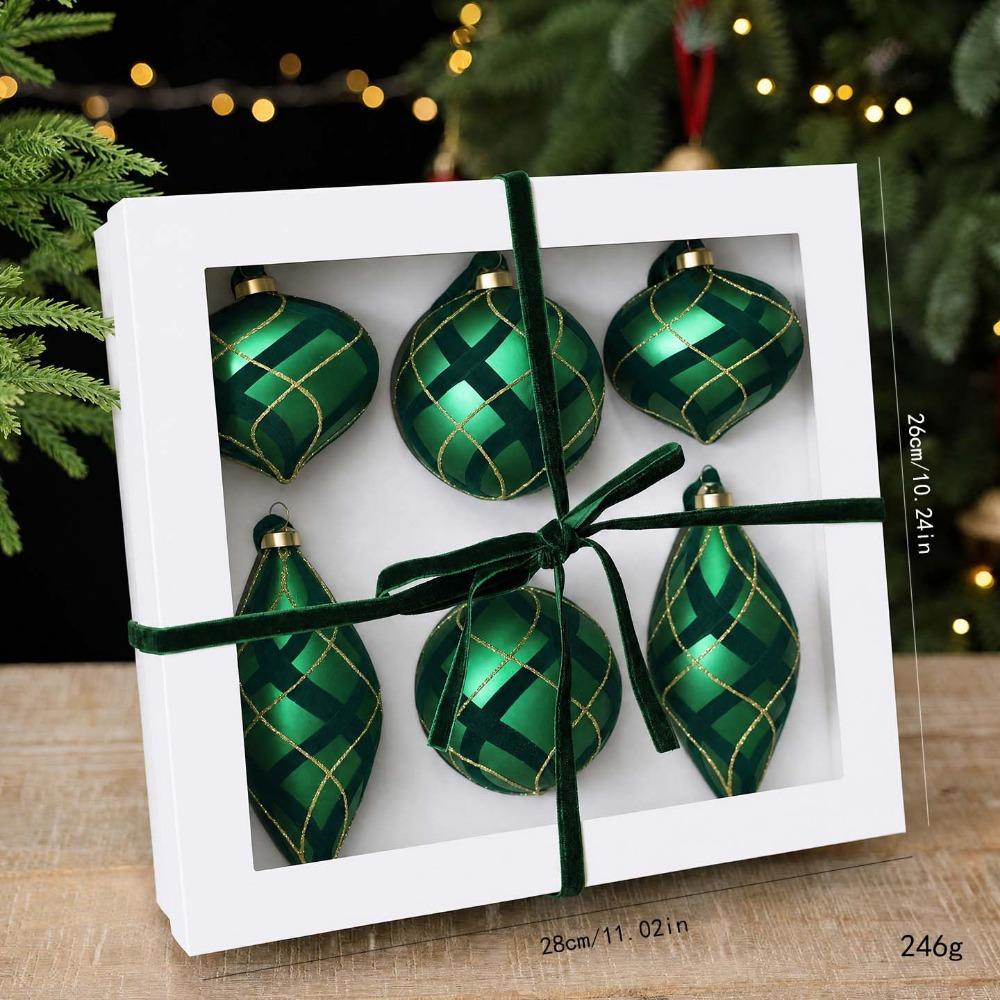 6Pcs Onion Shaped Rhinestone Christmas Bauble Flocked Xmas Tree Pendant Holiday Party