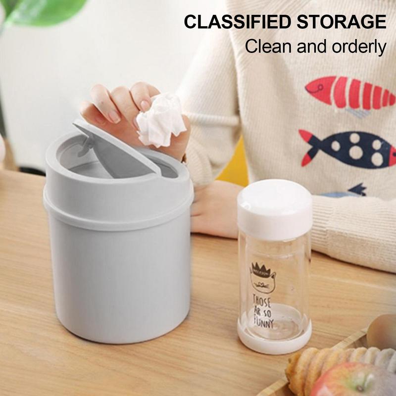 Mini Waste Bin With Lid Desktop Garbage Basket Table Roll Swing Lid For Household Desktop Office Garbage Organizer
