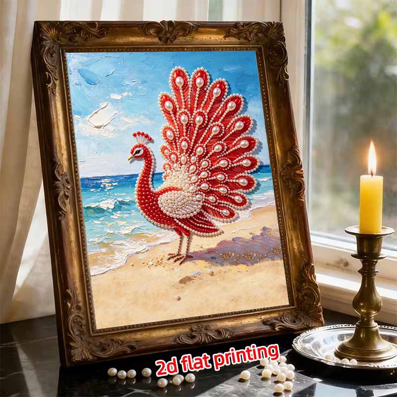 Frameless DIY Pearl Bead Painting Kit Peacock Pattern Creative Relaxing Craft Canvas Home Decor Adult Gift