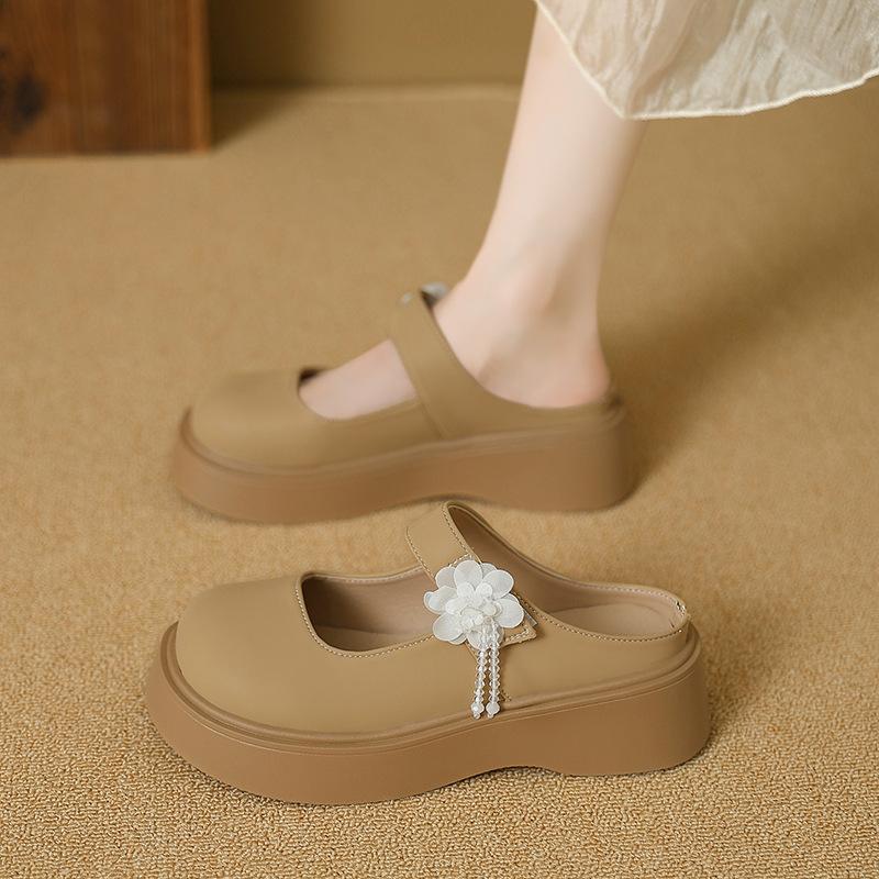 In the evening, the thick-soled super fire pedal Mary Jane bag head half slippers women's summer wear 2025 new popular cool slippers