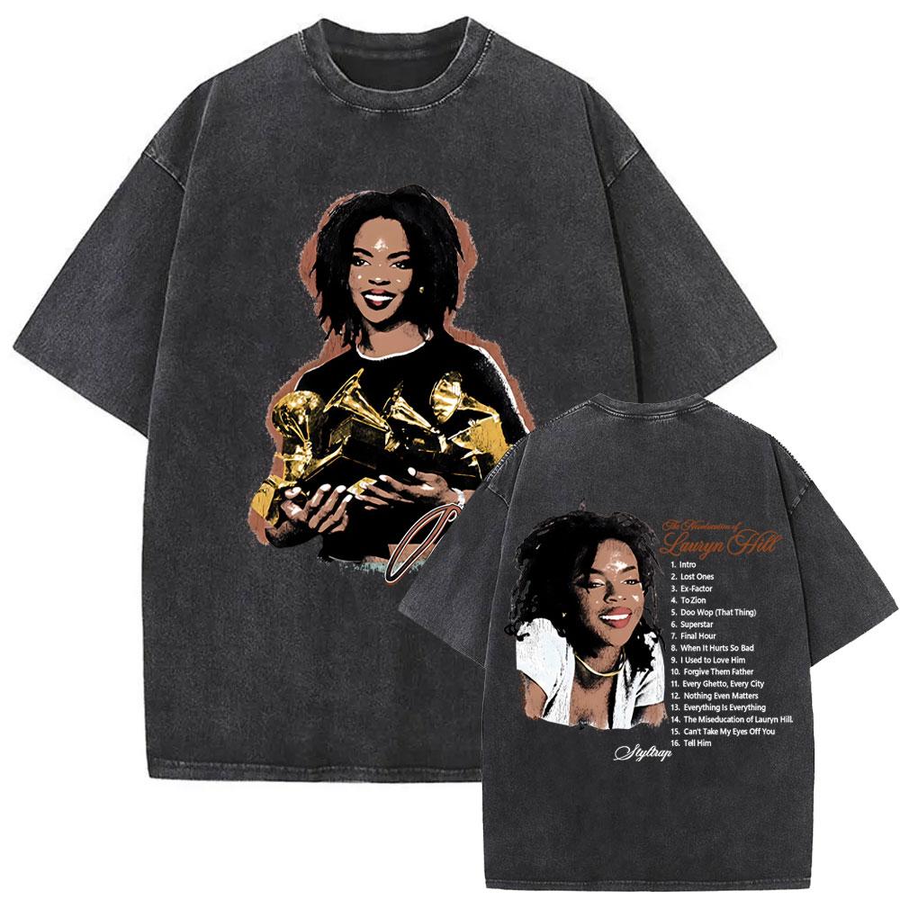 Washed Vintage Lauryn Hill Everything Is Everything World Your Tshirt Men Women Hip Hop Oversized T Shirts Unisex Streetwear 2XL