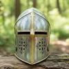 Medieval Brass Steel Barbuta Helmet with Cross, Templar Crusader Great Helm, Steel Knight Armor LARP Cosplay Display