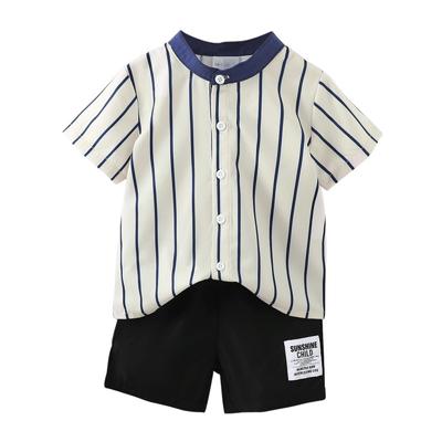 Boy Shorts Sets Summer 2 Pieces Outfit Stripes Short Sleeve Shirt Tops+Shorts Suits