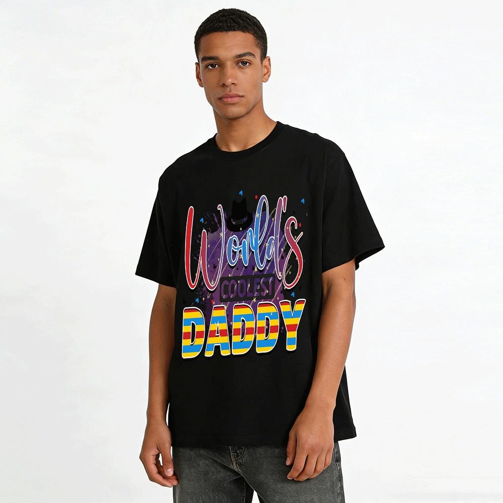 World's Coolest Daddy Print Casual Short Sleeve T-Shirt For Dad Pure Cotton T-shirt