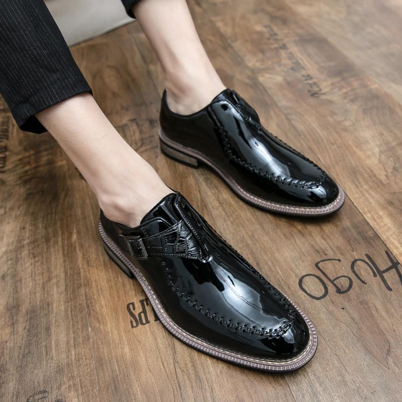 

Мужские остроносые кожаные туфли для деловых встреч, официальная обувь, повседневная официальная одежда, удобная рабочая обувь из лакированной кожи Lefu с плоским дном 45 чёрный