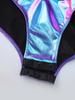 Womens Alien Cosplay Dress Fly Sleeve Front Hollow Out Metallic Shiny Patchwork Tulle Hem Built-in Briefs