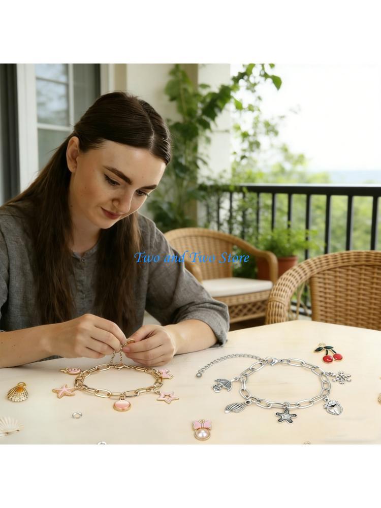 HX6F 442PCS Handmade Bracelet Supplies Include Gold Silver Letters and Pendant CN