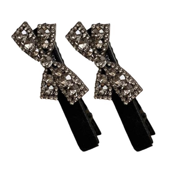 2Pcs Hairpin Velvet Bow Decor Hair Clip with Rhinestones Stable Clamping Force Bangs