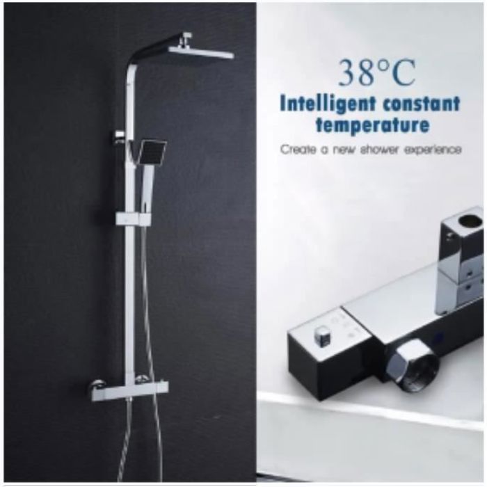 Shower Column - Auralum - Thermostatic - Chrome Plated Brass - Adjustable Height - 38°C