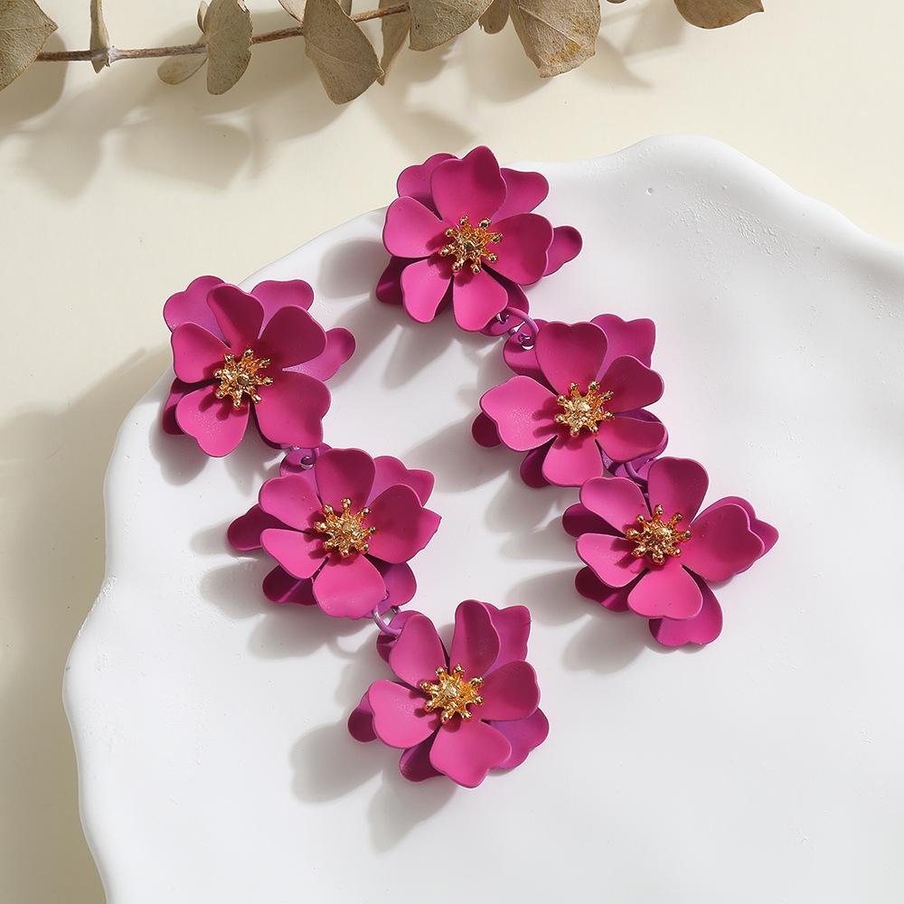 Pinkdudu Flowers BOHO Stud Earrings Exaggerated Iron Baked Paint Colorful Dangle Earrings for Women PD2234